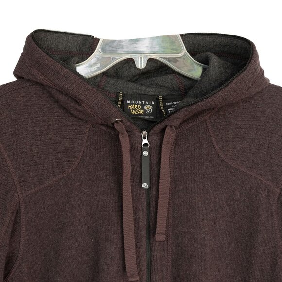 Mountain Hardwear Wool Hoodie Mens Fully Zip Knit Maroon Face Cover Hooded Coat - Picture 5 of 15
